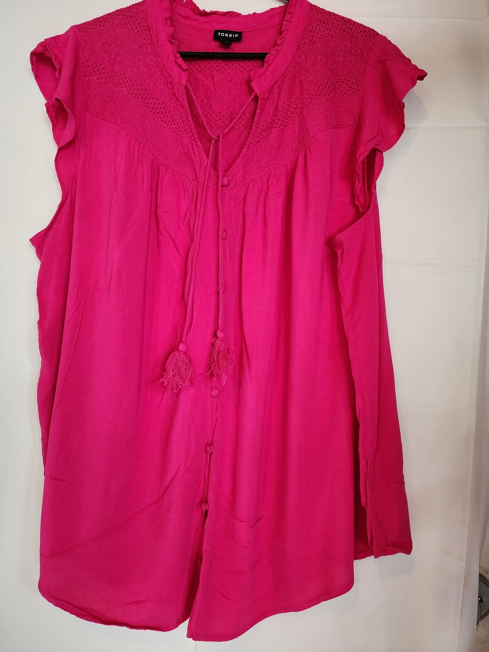 Torrid Hot Pink Tassel Tie Boho Blouse